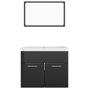 vidaXL Bathroom Furniture Set High Gloss Black Engineered Wood