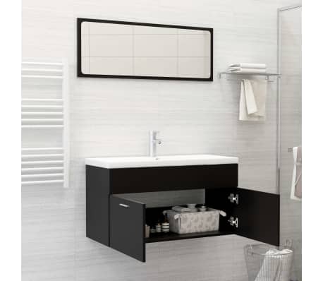 vidaXL fekete szerelt fa fürdőszobai bútorszett