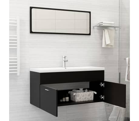 vidaXL Vonios kambario baldų komplektas, juodos spalvos, MDP