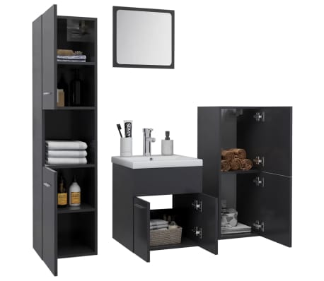 vidaXL Vonios kambario baldų komplektas, pilkos spalvos, MDP