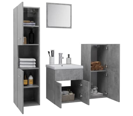 vidaXL Vonios kambario baldų komplektas, betono pilkos spalvos, MDP