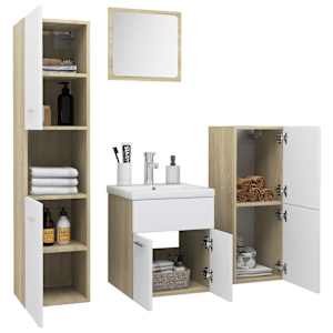 vidaXL Vonios kambario baldų komplektas, baltos ir ąžuolo spalvos, MDP