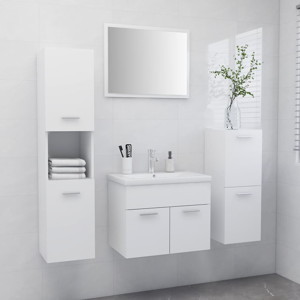 Fehér szerelt fa fürdőszobai bútorszett 