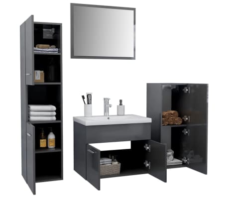 vidaXL Badm&ouml;bel-Set Hochglanz-Grau Holzwerkstoff