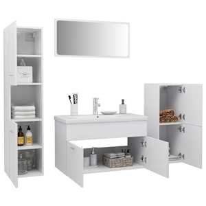 vidaXL Vonios kambario baldų komplektas, baltos spalvos, MDP