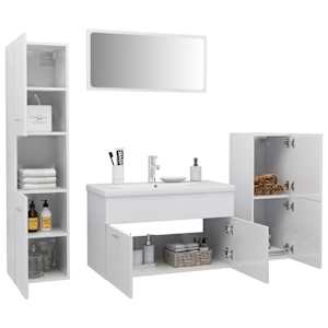 vidaXL Vonios kambario baldų komplektas, baltas, MDP, ypač blizgus