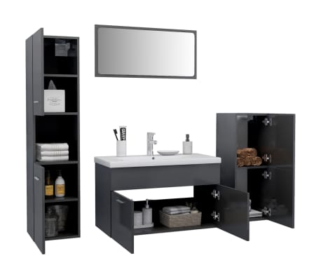 vidaXL Bathroom Furniture Set High Gloss Grey Engineered Wood