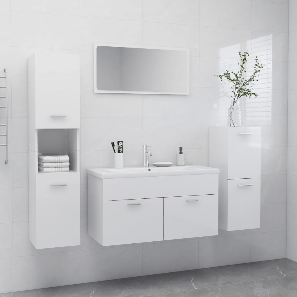 Magasfényű fehér szerelt fa fürdőszobai bútorszett 