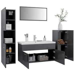 vidaXL Vonios kambario baldų komplektas, pilkas, MDP, ypač blizgus