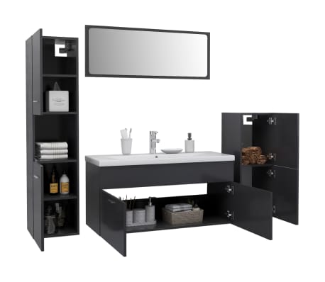 vidaXL Vonios kambario baldų komplektas, pilkos spalvos, MDP