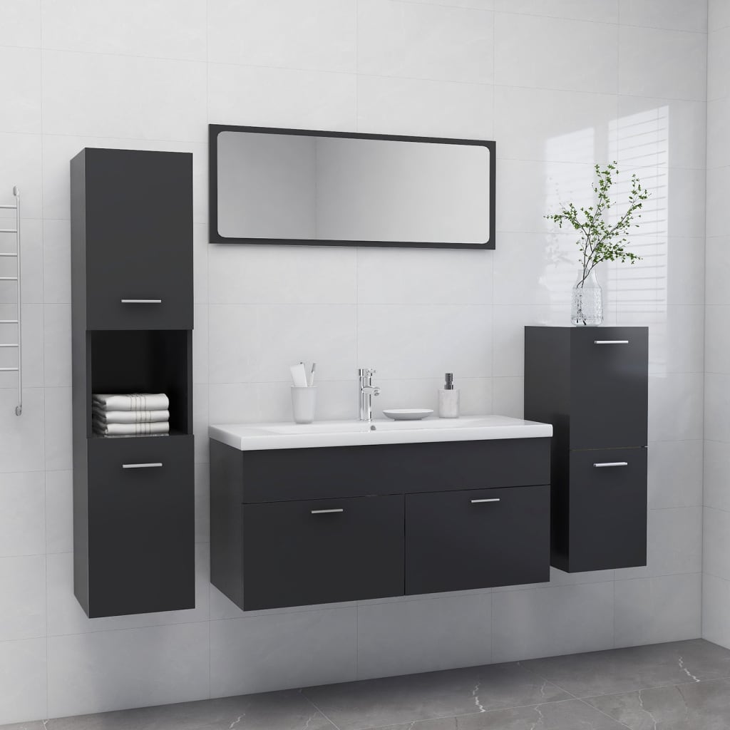 vidaXL Bathroom Furniture Set Grey Chipboard