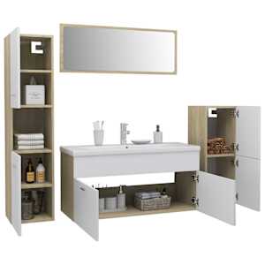 vidaXL Vonios kambario baldų komplektas, baltos ir ąžuolo spalvos, MDP