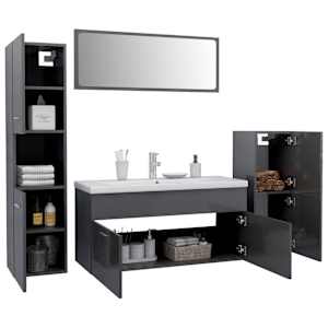 vidaXL Vonios kambario baldų komplektas, pilkas, MDP, ypač blizgus