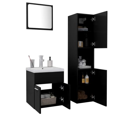 vidaXL Badm&ouml;bel-Set Schwarz Holzwerkstoff