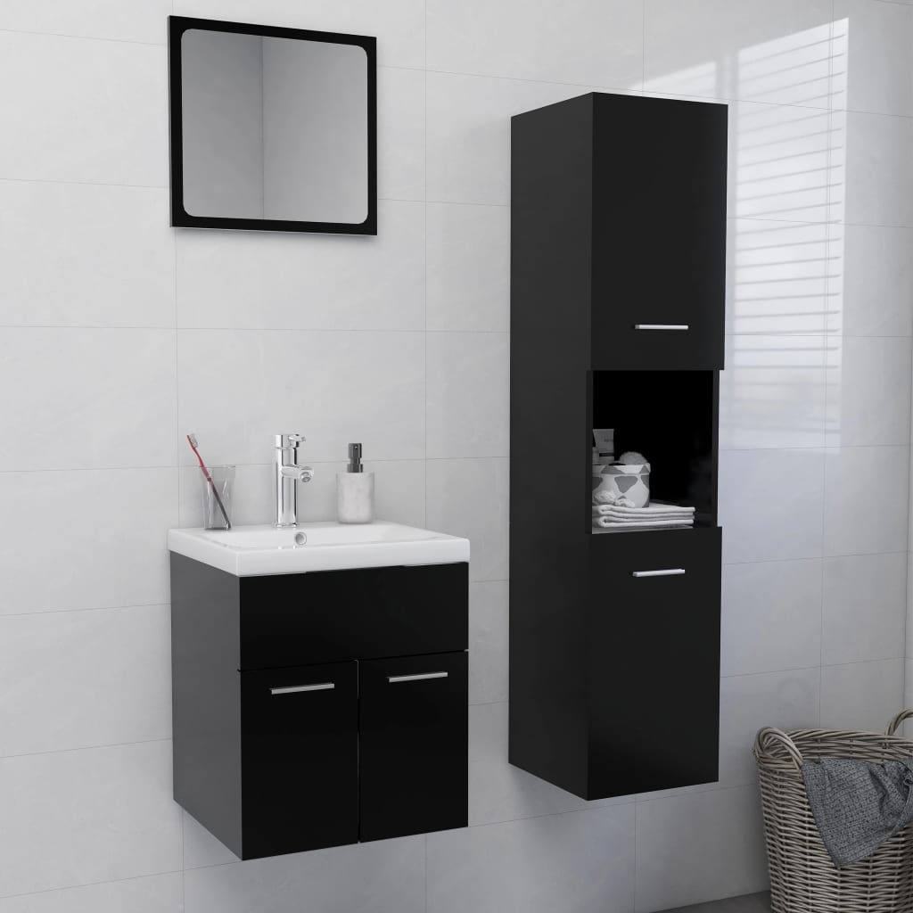 vidaXL Set mobilier de baie, negru, lemn prelucrat