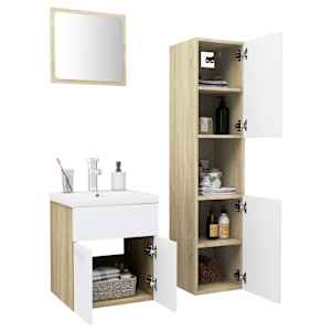 vidaXL Vonios kambario baldų komplektas, baltos ir ąžuolo spalvos, MDP