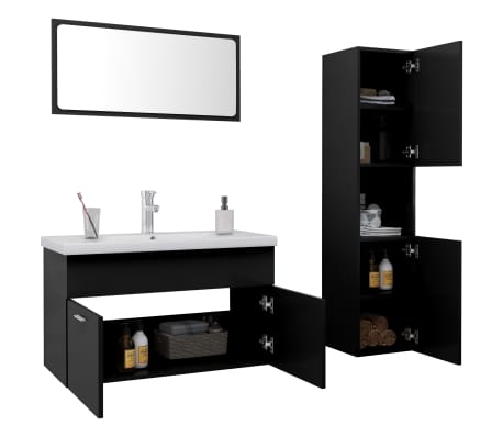 vidaXL Bathroom Furniture Set Black Engineered Wood