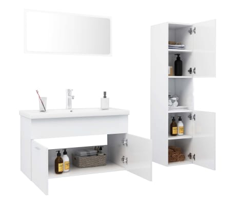 vidaXL Vonios kambario baldų komplektas, baltas, MDP, ypač blizgus