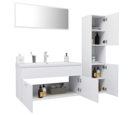 vidaXL Ensemble de meubles de salle de bain Blanc Bois d'ing&eacute;nierie