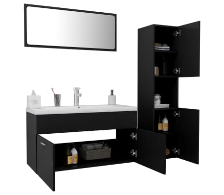 vidaXL Set mobilier de baie, negru, lemn prelucrat