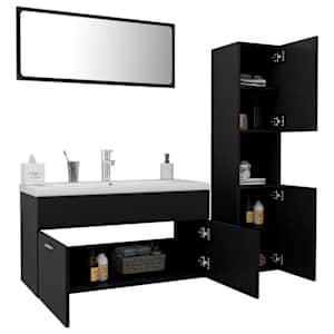 vidaXL Set mobilier de baie, negru, lemn prelucrat