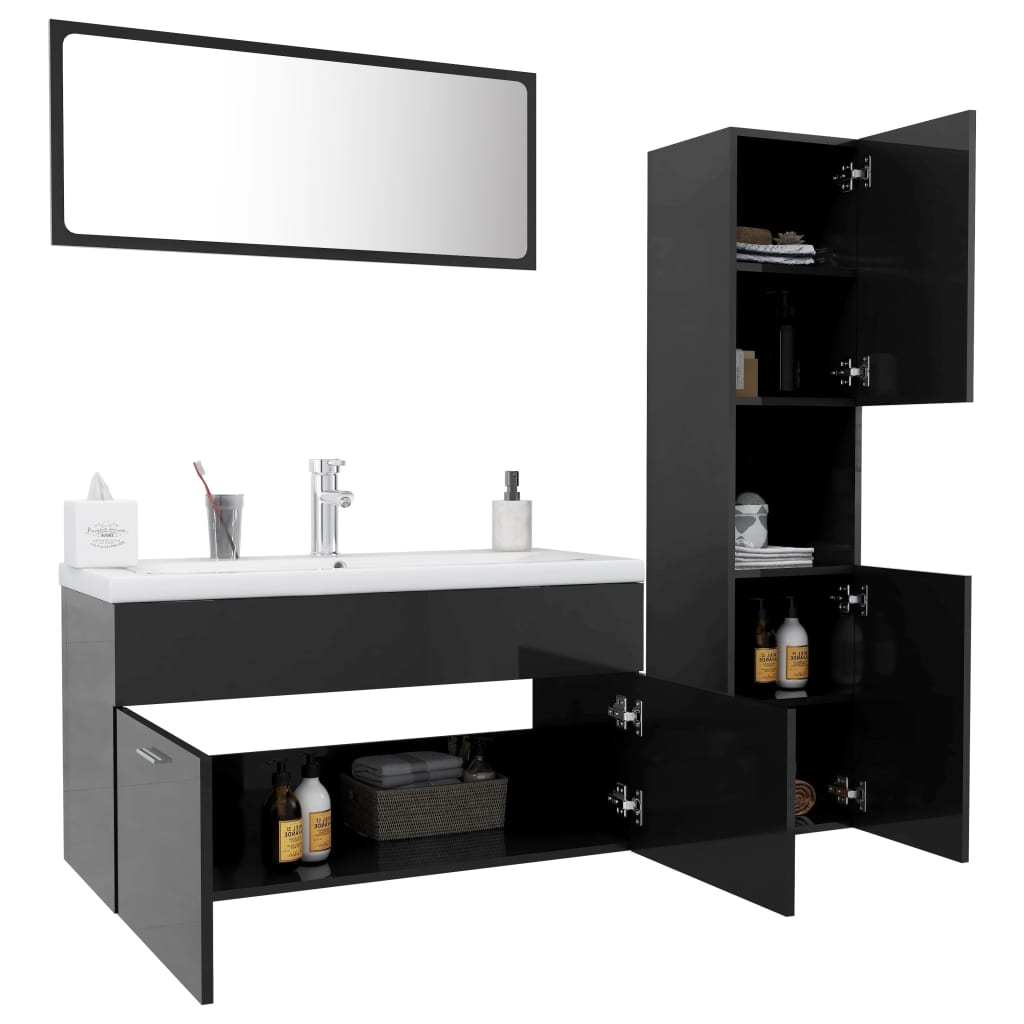 vidaXL Bathroom Furniture Set High Gloss Grey Engineered Wood