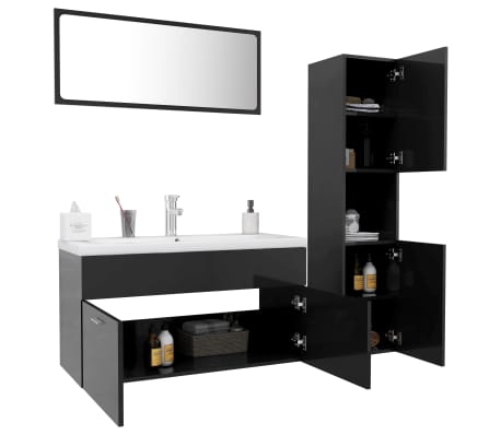 vidaXL Bathroom Furniture Set High Gloss Grey Engineered Wood