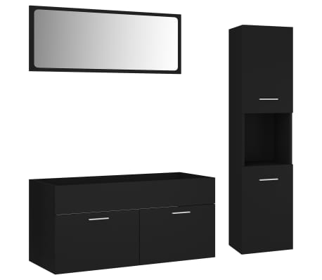 vidaXL Vonios kambario baldų komplektas, juodos spalvos, MDP