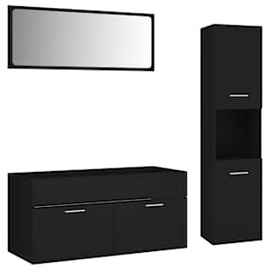 vidaXL Vonios kambario baldų komplektas, juodos spalvos, MDP