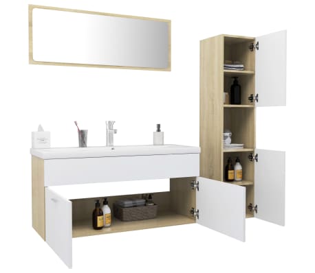 vidaXL Bathroom Furniture Set White and Sonoma Oak Engineered Wood