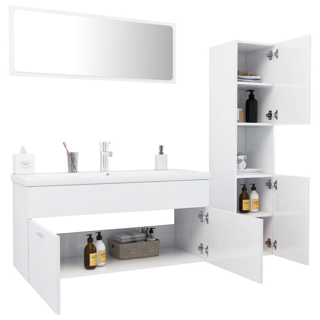 vidaXL Set Mobili da Bagno Bianco Lucido in Truciolato