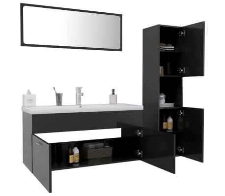 vidaXL Vonios kambario baldų komplektas, pilkas, MDP, ypač blizgus