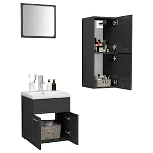 vidaXL Vonios kambario baldų komplektas, pilkos spalvos, MDP, blizgus