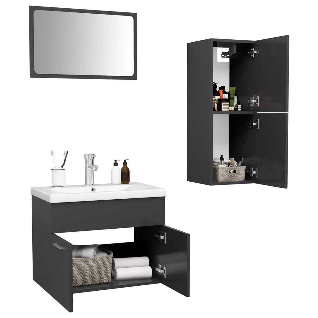 vidaXL Bathroom Furniture Set Grey Engineered Wood