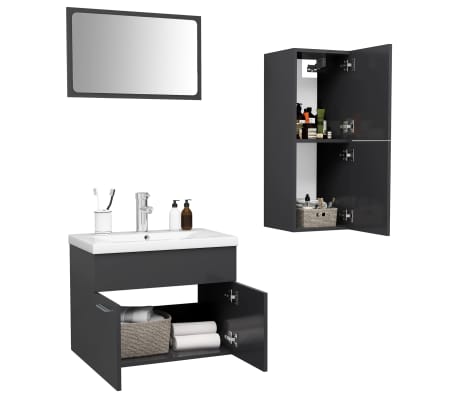 vidaXL Bathroom Furniture Set Gray Engineered Wood