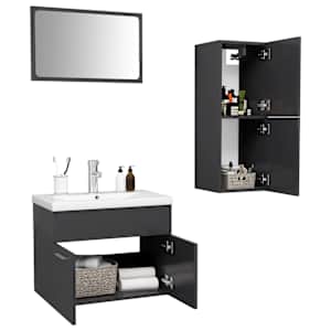 vidaXL Vonios kambario baldų komplektas, pilkos spalvos, MDP