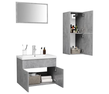 vidaXL Vonios kambario baldų komplektas, betono pilkos spalvos, MDP