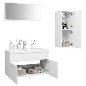 vidaXL Vonios kambario baldų komplektas, baltos spalvos, MDP