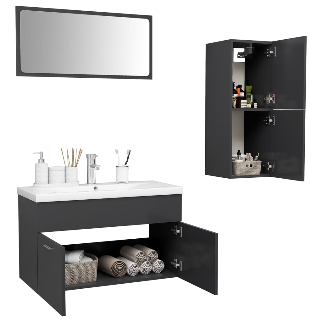 vidaXL Bathroom Furniture Set Gray Engineered Wood