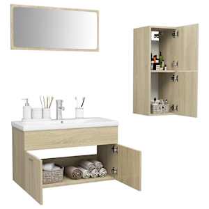 vidaXL Vonios kambario baldų komplektas, ąžuolo spalvos, MDP