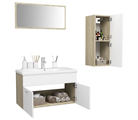 vidaXL Bathroom Furniture Set White and Sonoma Oak Engineered Wood