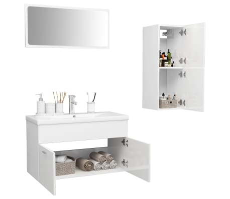 vidaXL Conjunto de muebles de baño aglomerado blanco brillante