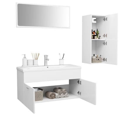 vidaXL Set Mobili da Bagno Bianco in Truciolato