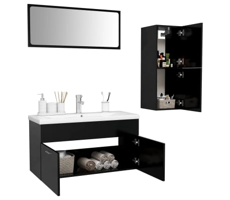 vidaXL バスルーム家具セット ブラック エンジニアリングウッド (804801+804989)