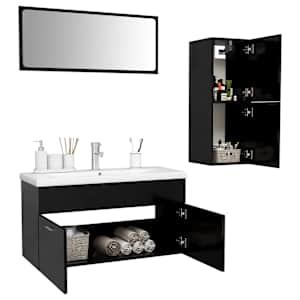 vidaXL バスルーム家具セット ブラック エンジニアリングウッド (804801+804989)