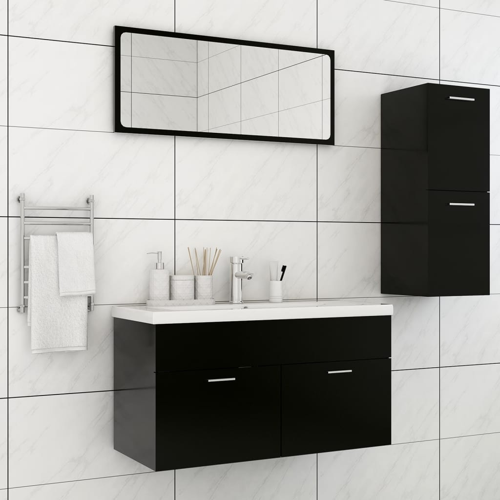 vidaXL Set mobilier de baie, negru, PAL