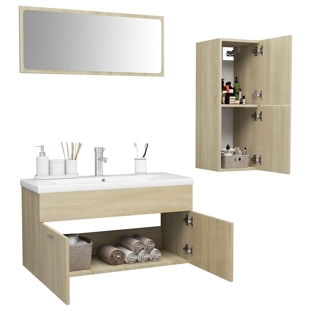 vidaXL Juego de muebles de baño madera de ingeniería roble Sonoma