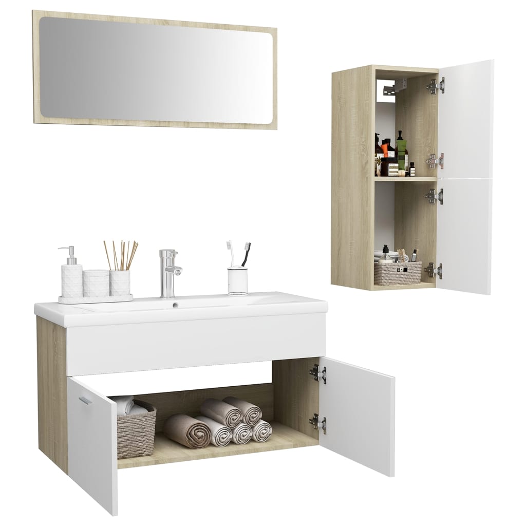 

vidaXL Badkamermeubelset spaanplaat wit en sonoma eikenkleurig