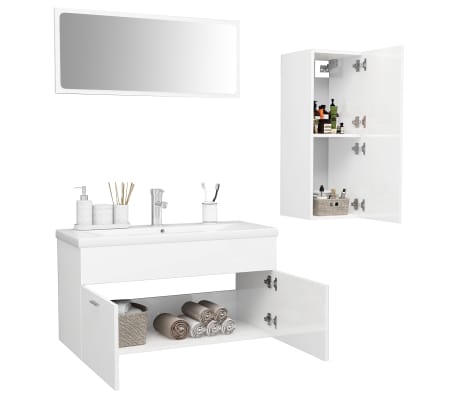 vidaXL Set kupaonskog namje&scaron;taja visoki sjaj bijeli konstruirano drvo