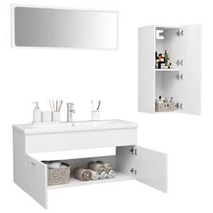 vidaXL Vonios kambario baldų komplektas, baltos spalvos, MDP